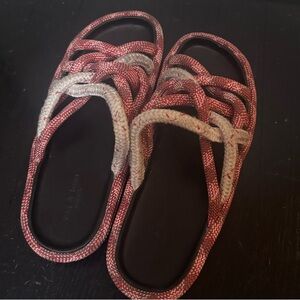 Rag & Bone Kris Checked Cord Platform Slide Sandal In Brick